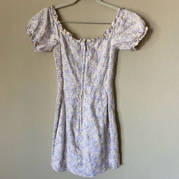 Reformation Miami Mini Cream Purple Dress Floral Shoulder Off Size 2 - Picture 9 of 11